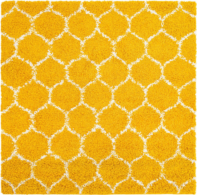 Yellow 10' x 10' Trellis Shag Square Area Rug Thick Soft Touch Fluffy & Plush Shaggy Pile Geometric Modern Unique Carpet for Home Interior Design for Sale at Rug Engine