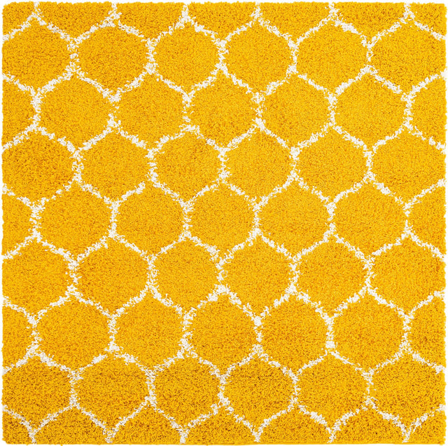 Yellow 7' 10 x 7' 10 Trellis Shag Square Area Rug Thick Soft Touch Fluffy & Plush Shaggy Pile Geometric Modern Unique Carpet for Home Interior Design for Sale at Rug Engine