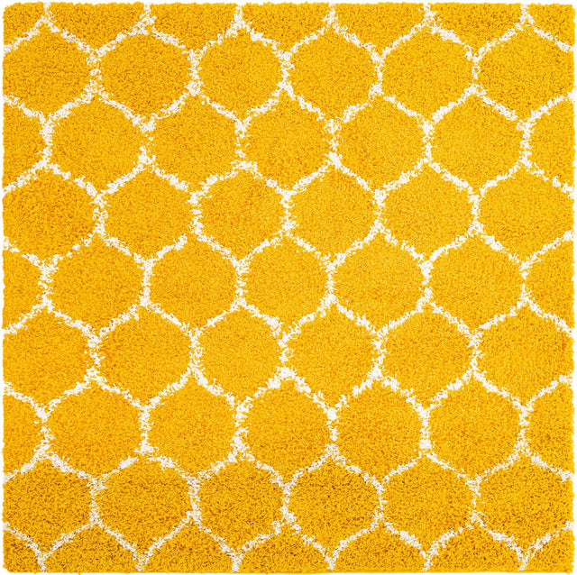 Yellow 6' x 6' Trellis Shag Square Area Rug Thick Soft Touch Fluffy & Plush Shaggy Pile Geometric Modern Unique Carpet for Home Interior Design for Sale at Rug Engine