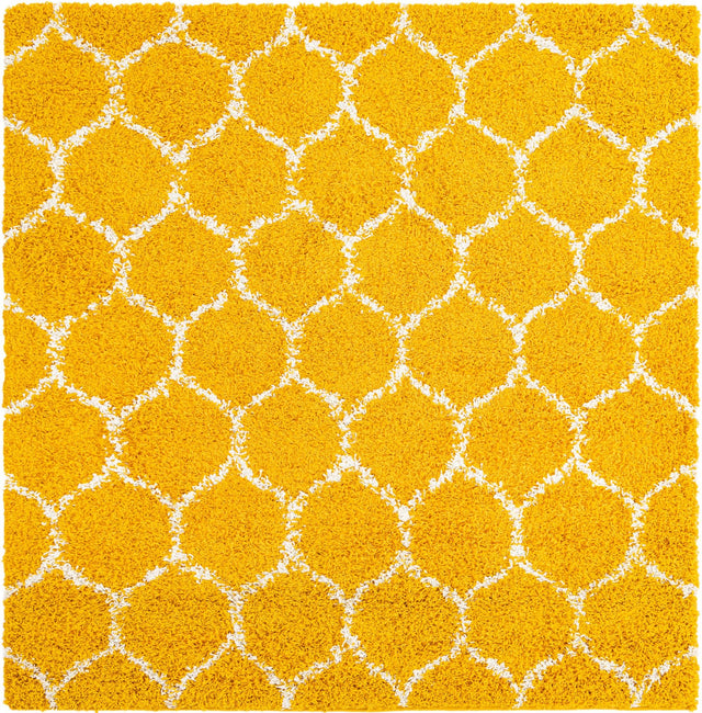 Yellow 5' 3 x 5' 3 Trellis Shag Square Area Rug Thick Soft Touch Fluffy & Plush Shaggy Pile Geometric Modern Unique Carpet for Home Interior Design for Sale at Rug Engine