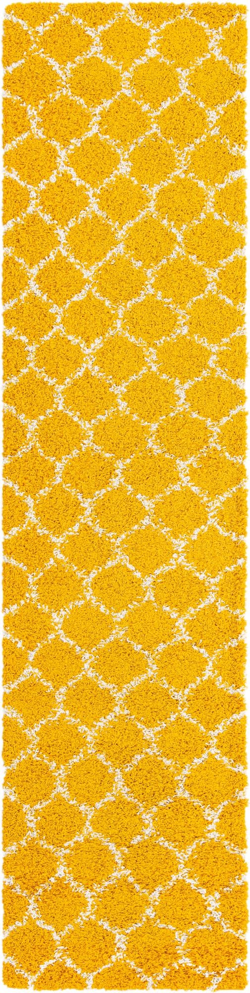 Yellow 2' 7 x 12' Trellis Shag Runner Area Rug Thick Soft Touch Fluffy & Plush Shaggy Pile Geometric Modern Unique Carpet for Home Interior Design for Sale at Rug Engine