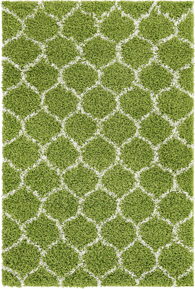 Green 4' x 6' Trellis Shag Rectangle Area Rug Thick Soft Touch Fluffy & Plush Shaggy Pile Geometric Modern Unique Carpet for Home Interior Design for Sale at Rug Engine