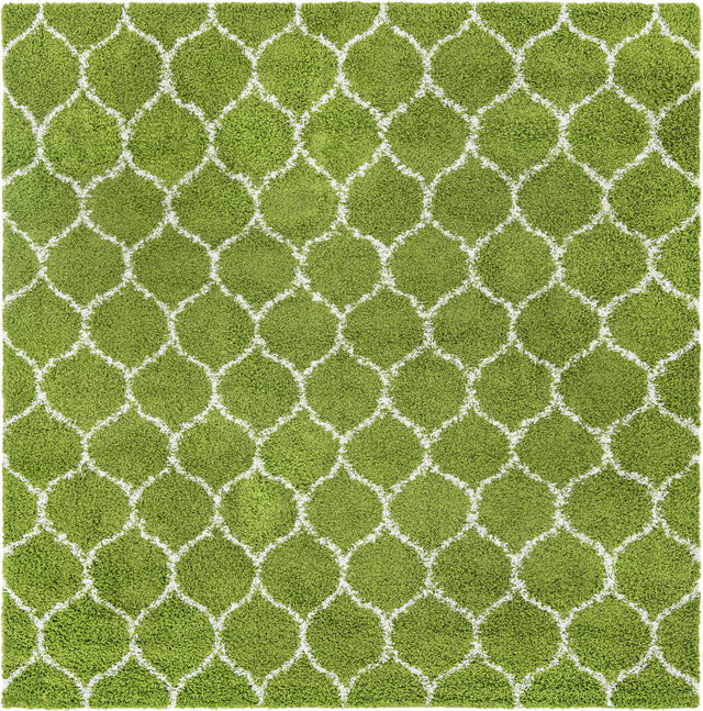 Green 10' x 10' Trellis Shag Square Area Rug Thick Soft Touch Fluffy & Plush Shaggy Pile Geometric Modern Unique Carpet for Home Interior Design for Sale at Rug Engine