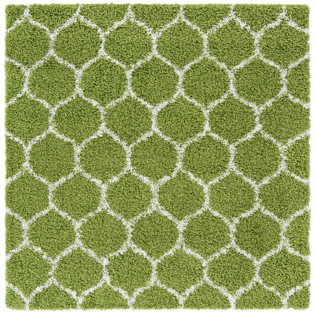 Green 6' x 6' Trellis Shag Square Area Rug Thick Soft Touch Fluffy & Plush Shaggy Pile Geometric Modern Unique Carpet for Home Interior Design for Sale at Rug Engine