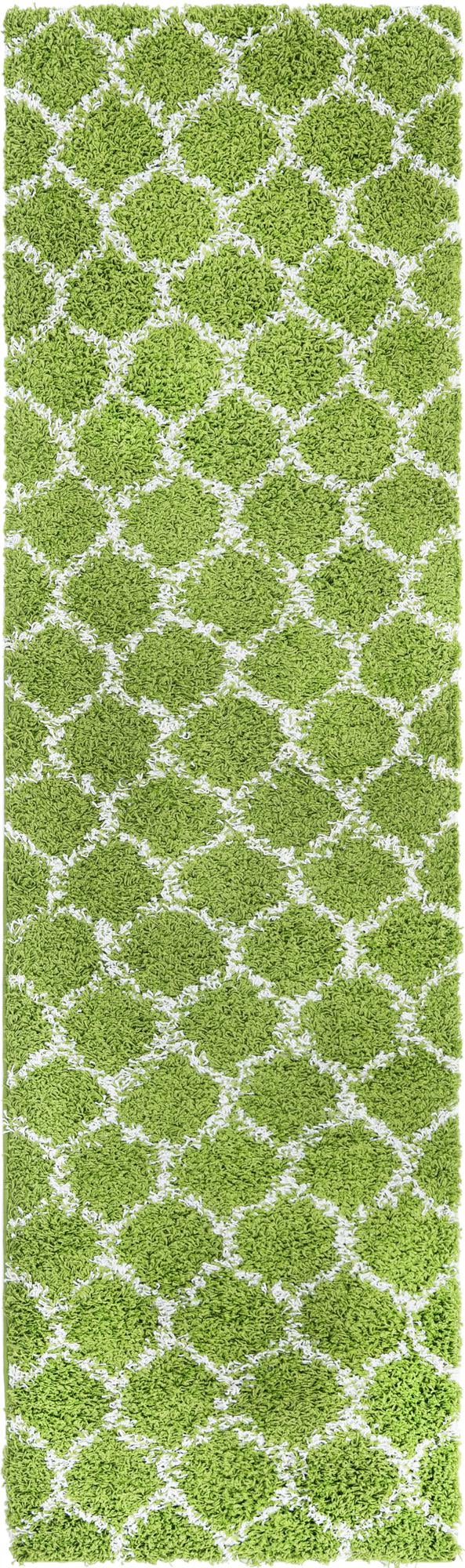 Green 2' 7 x 10' Trellis Shag Runner Area Rug Thick Soft Touch Fluffy & Plush Shaggy Pile Geometric Modern Unique Carpet for Home Interior Design for Sale at Rug Engine