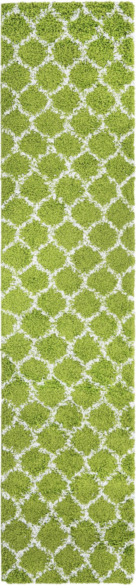 Green 2' 7 x 12' Trellis Shag Runner Area Rug Thick Soft Touch Fluffy & Plush Shaggy Pile Geometric Modern Unique Carpet for Home Interior Design for Sale at Rug Engine