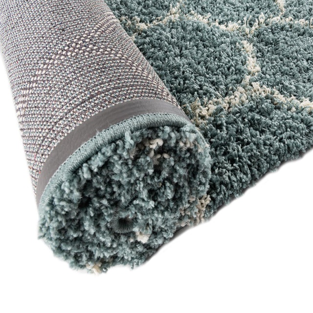 Light Blue 3' 3 x 3' 3 Trellis Shag Round Area Rug Thick Soft Touch Fluffy & Plush Shaggy Pile Geometric Modern Unique Carpet for Home Interior Design for Sale at Rug Engine