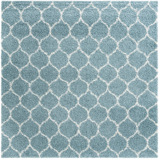 Light Blue 7' 10 x 7' 10 Trellis Shag Square Area Rug Thick Soft Touch Fluffy & Plush Shaggy Pile Geometric Modern Unique Carpet for Home Interior Design for Sale at Rug Engine