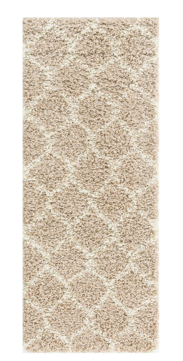 Light Brown 2' x 5' Trellis Shag Runner Area Rug Thick Soft Touch Fluffy & Plush Shaggy Pile Geometric Modern Unique Carpet for Home Interior Design for Sale at Rug Engine