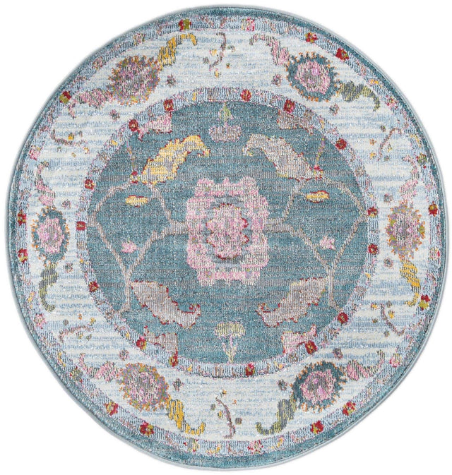 Gray and Blue 3' 3 x 3' 3 Paragon Round Area Rug 100% Polypropylene Colorful Vivid Boho Style Modern Carpet for Unique Interiors for Sale at Rug Engine