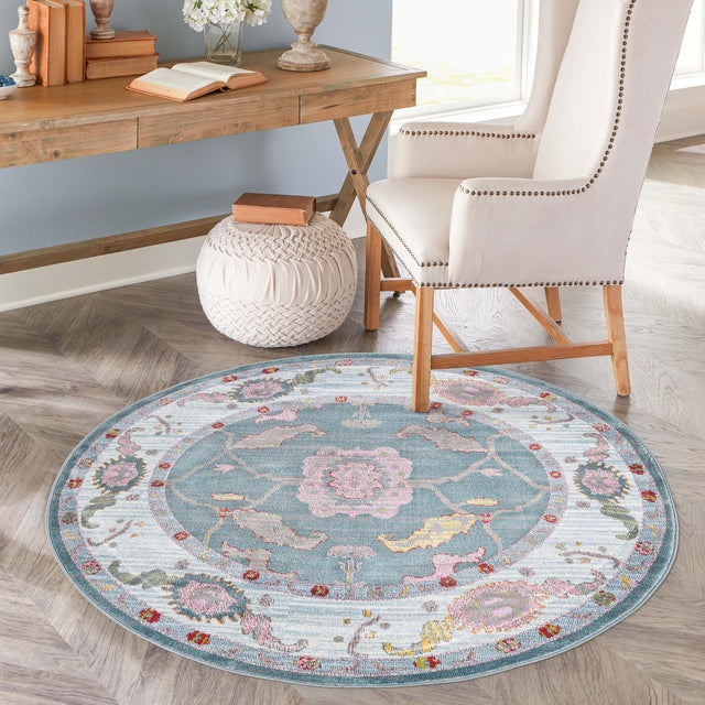 Gray and Blue 3' 3 x 3' 3 Paragon Round Area Rug 100% Polypropylene Colorful Vivid Boho Style Modern Carpet for Unique Interiors for Sale at Rug Engine