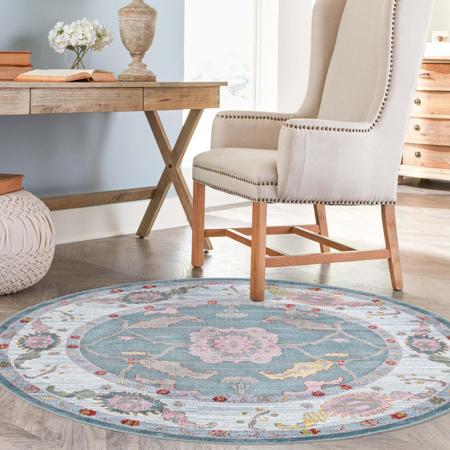 Gray and Blue 3' 3 x 3' 3 Paragon Round Area Rug 100% Polypropylene Colorful Vivid Boho Style Modern Carpet for Unique Interiors for Sale at Rug Engine