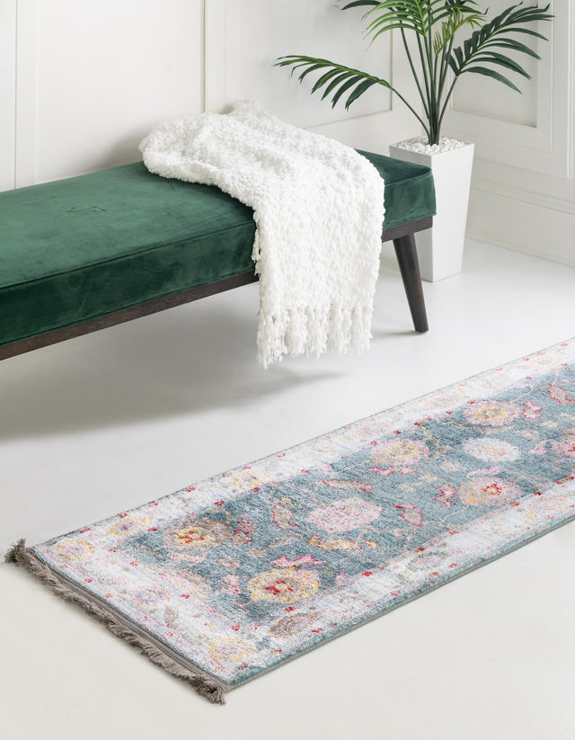 Gray and Blue 2' 7 x 12' Paragon Runner Area Rug 100% Polypropylene Colorful Vivid Boho Style Modern Carpet for Unique Interiors for Sale at Rug Engine
