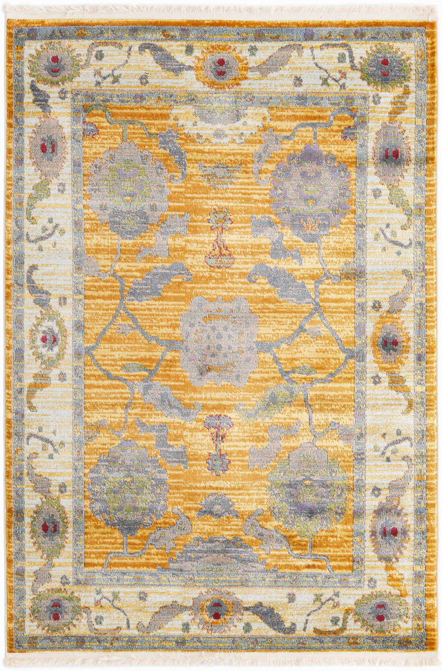 Yellow 4' 3 x 6' Paragon Rectangle Area Rug 100% Polypropylene Colorful Vivid Boho Style Modern Carpet for Unique Interiors for Sale at Rug Engine