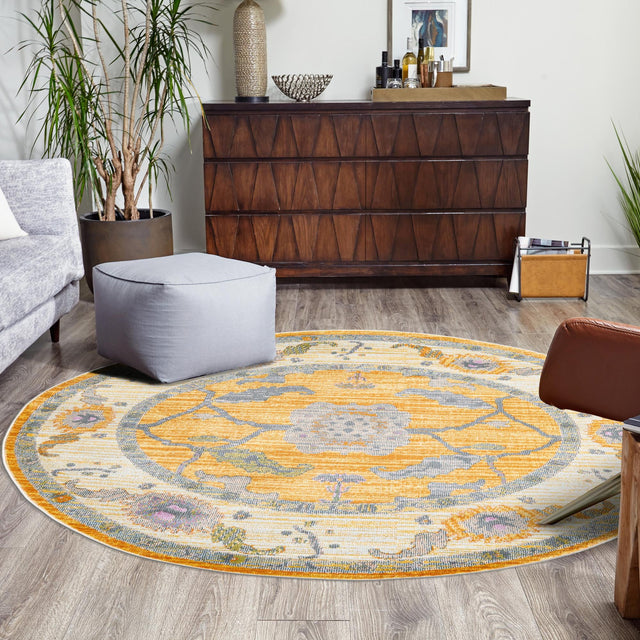 Yellow 3' 3 x 3' 3 Paragon Round Area Rug 100% Polypropylene Colorful Vivid Boho Style Modern Carpet for Unique Interiors for Sale at Rug Engine