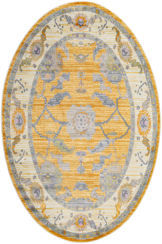 Yellow 5' 5 x 8' Paragon Oval Area Rug 100% Polypropylene Colorful Vivid Boho Style Modern Carpet for Unique Interiors for Sale at Rug Engine
