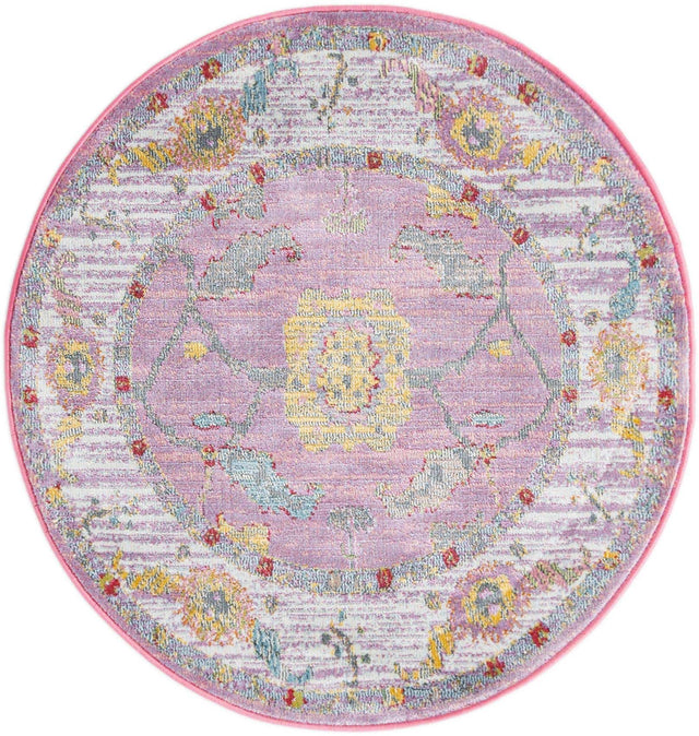 Pink 3' 3 x 3' 3 Paragon Round Area Rug 100% Polypropylene Colorful Vivid Boho Style Modern Carpet for Unique Interiors for Sale at Rug Engine