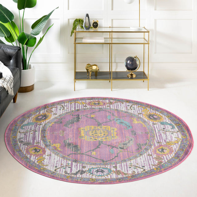 Pink 3' 3 x 3' 3 Paragon Round Area Rug 100% Polypropylene Colorful Vivid Boho Style Modern Carpet for Unique Interiors for Sale at Rug Engine