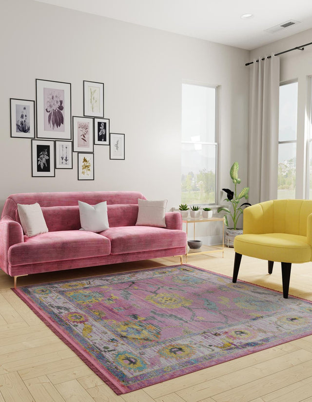 Pink 5' 5 x 5' 5 Paragon Square Area Rug 100% Polypropylene Colorful Vivid Boho Style Modern Carpet for Unique Interiors for Sale at Rug Engine