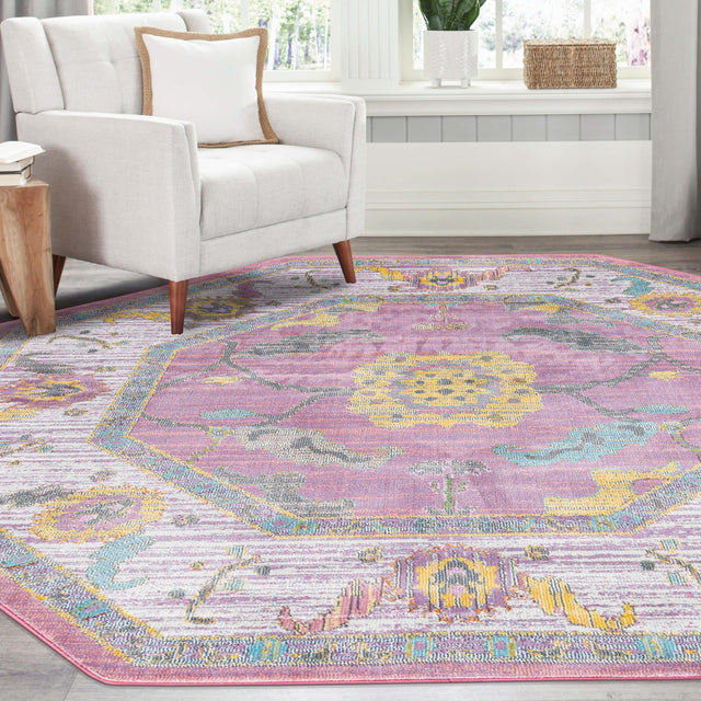 Pink 4' x 4' Paragon Octagon Area Rug 100% Polypropylene Colorful Vivid Boho Style Modern Carpet for Unique Interiors for Sale at Rug Engine