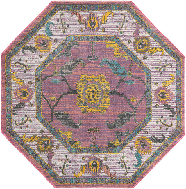 Pink 6' x 6' Paragon Octagon Area Rug 100% Polypropylene Colorful Vivid Boho Style Modern Carpet for Unique Interiors for Sale at Rug Engine