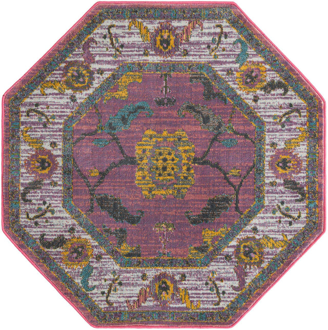 Pink 4' x 4' Paragon Octagon Area Rug 100% Polypropylene Colorful Vivid Boho Style Modern Carpet for Unique Interiors for Sale at Rug Engine