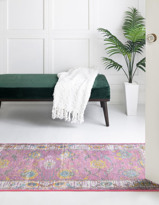 Pink 2' 7 x 10' Paragon Runner Area Rug 100% Polypropylene Colorful Vivid Boho Style Modern Carpet for Unique Interiors for Sale at Rug Engine
