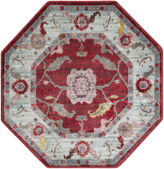 Red 4' x 4' Paragon Octagon Area Rug 100% Polypropylene Colorful Vivid Boho Style Modern Carpet for Unique Interiors for Sale at Rug Engine