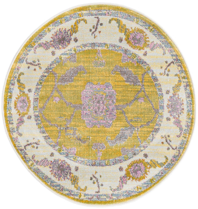 Green 3' 3 x 3' 3 Paragon Round Area Rug 100% Polypropylene Colorful Vivid Boho Style Modern Carpet for Unique Interiors for Sale at Rug Engine