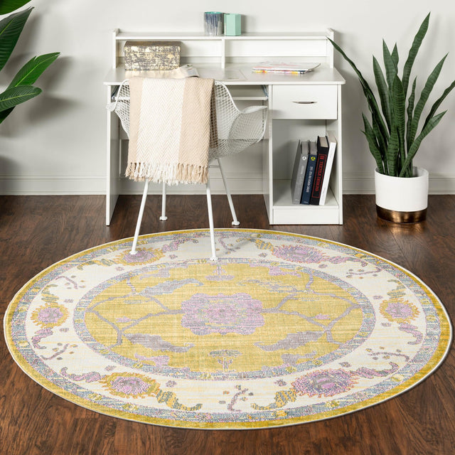 Green 3' 3 x 3' 3 Paragon Round Area Rug 100% Polypropylene Colorful Vivid Boho Style Modern Carpet for Unique Interiors for Sale at Rug Engine