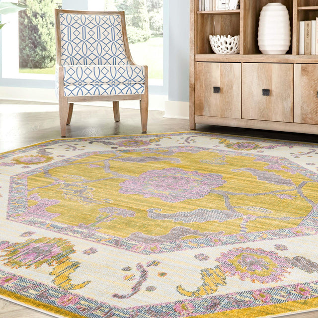 Green 4' x 4' Paragon Octagon Area Rug 100% Polypropylene Colorful Vivid Boho Style Modern Carpet for Unique Interiors for Sale at Rug Engine