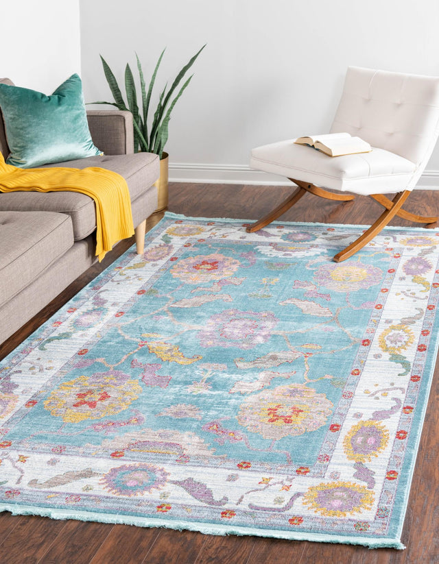 Aqua and Blue 9' x 12' Paragon Rectangle Area Rug 100% Polypropylene Colorful Vivid Boho Style Modern Carpet for Unique Interiors for Sale at Rug Engine