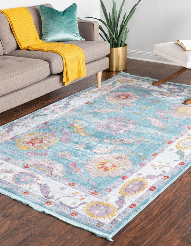 Aqua and Blue 9' x 12' Paragon Rectangle Area Rug 100% Polypropylene Colorful Vivid Boho Style Modern Carpet for Unique Interiors for Sale at Rug Engine