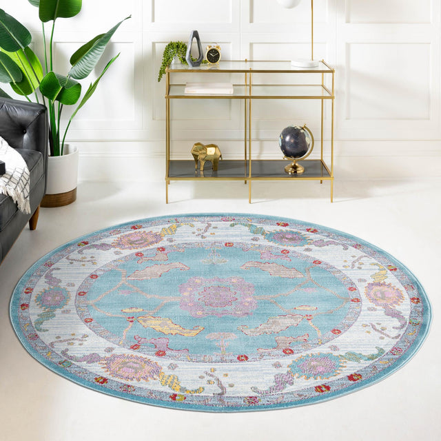 Aqua and Blue 3' 3 x 3' 3 Paragon Round Area Rug 100% Polypropylene Colorful Vivid Boho Style Modern Carpet for Unique Interiors for Sale at Rug Engine