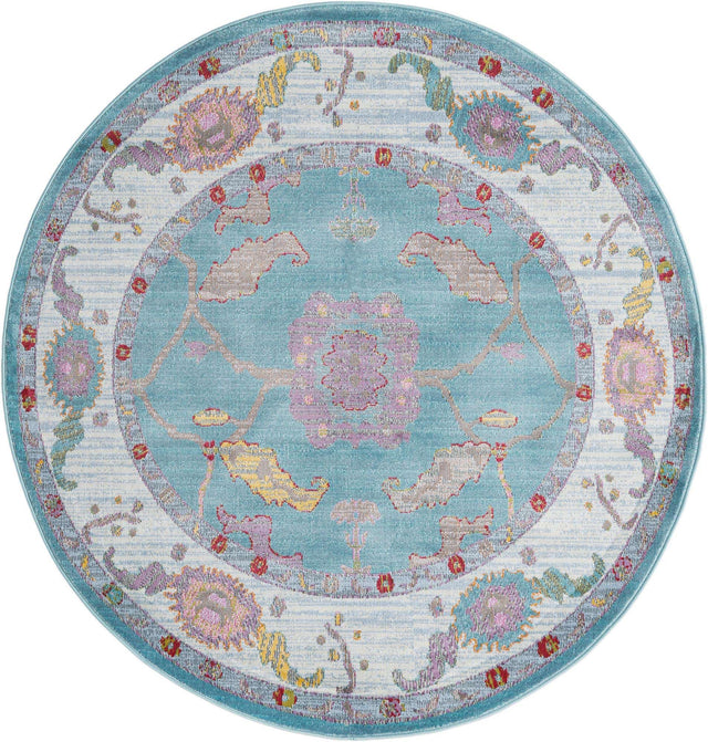 Aqua and Blue 5' 5 x 5' 5 Paragon Round Area Rug 100% Polypropylene Colorful Vivid Boho Style Modern Carpet for Unique Interiors for Sale at Rug Engine