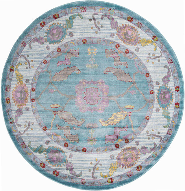 Aqua and Blue 8' 2 x 8' 2 Paragon Round Area Rug 100% Polypropylene Colorful Vivid Boho Style Modern Carpet for Unique Interiors for Sale at Rug Engine