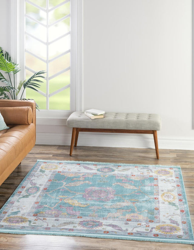 Aqua and Blue 5' 5 x 5' 5 Paragon Square Area Rug 100% Polypropylene Colorful Vivid Boho Style Modern Carpet for Unique Interiors for Sale at Rug Engine