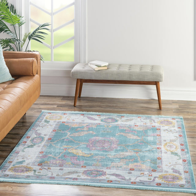 Aqua and Blue 8' 2 x 8' 2 Paragon Square Area Rug 100% Polypropylene Colorful Vivid Boho Style Modern Carpet for Unique Interiors for Sale at Rug Engine