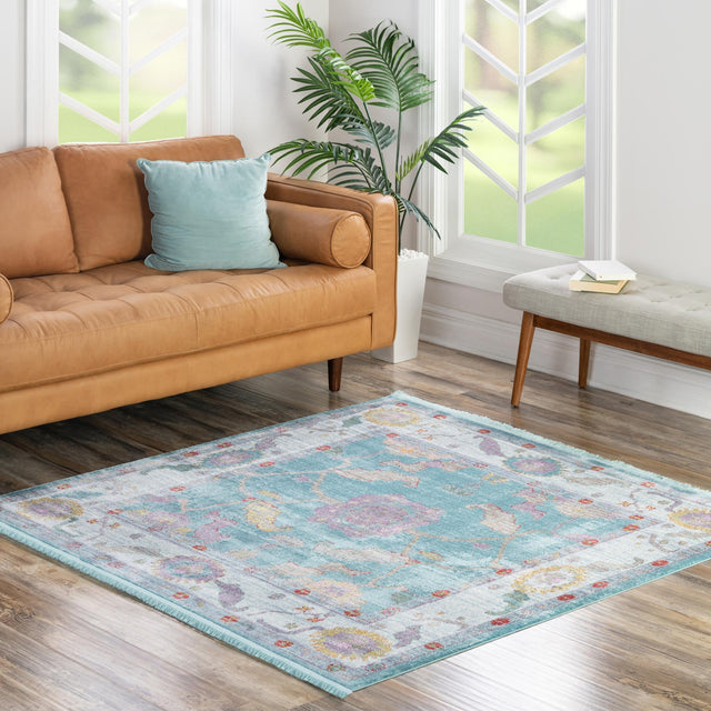 Aqua and Blue 8' 2 x 8' 2 Paragon Square Area Rug 100% Polypropylene Colorful Vivid Boho Style Modern Carpet for Unique Interiors for Sale at Rug Engine