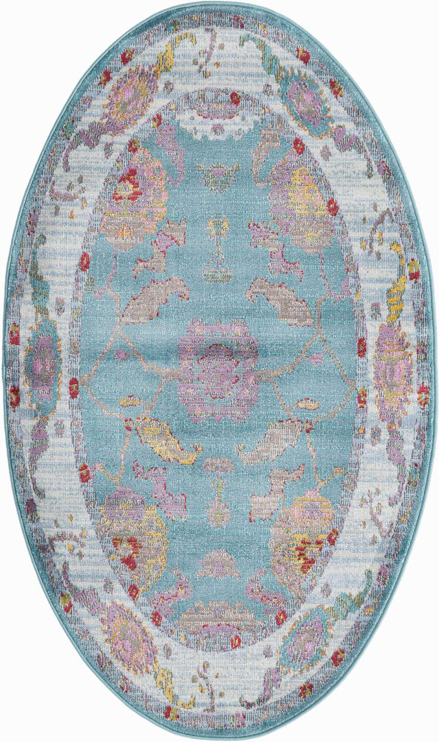 Aqua and Blue 3' 3 x 5' 3 Paragon Oval Area Rug 100% Polypropylene Colorful Vivid Boho Style Modern Carpet for Unique Interiors for Sale at Rug Engine