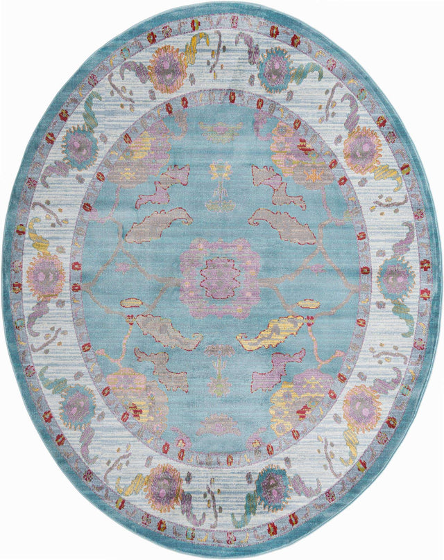 Aqua and Blue 8' 2 x 10' Paragon Oval Area Rug 100% Polypropylene Colorful Vivid Boho Style Modern Carpet for Unique Interiors for Sale at Rug Engine