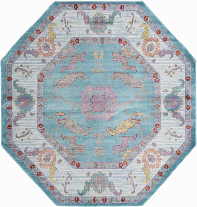 Aqua and Blue 8' 2 x 8' 2 Paragon Octagon Area Rug 100% Polypropylene Colorful Vivid Boho Style Modern Carpet for Unique Interiors for Sale at Rug Engine