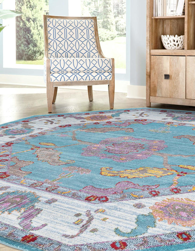 Aqua and Blue 6' x 6' Paragon Octagon Area Rug 100% Polypropylene Colorful Vivid Boho Style Modern Carpet for Unique Interiors for Sale at Rug Engine