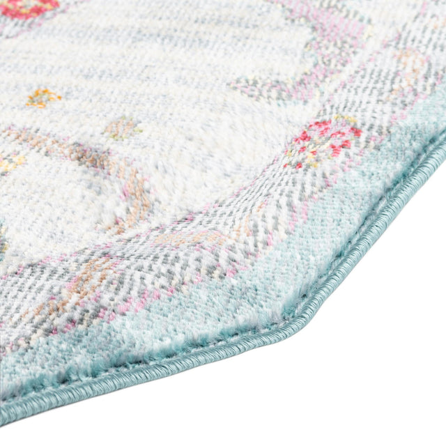 Aqua and Blue 4' x 4' Paragon Octagon Area Rug 100% Polypropylene Colorful Vivid Boho Style Modern Carpet for Unique Interiors for Sale at Rug Engine