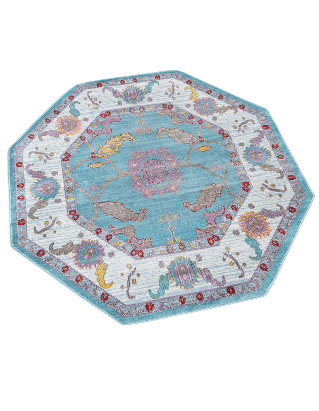 Aqua and Blue 6' x 6' Paragon Octagon Area Rug 100% Polypropylene Colorful Vivid Boho Style Modern Carpet for Unique Interiors for Sale at Rug Engine