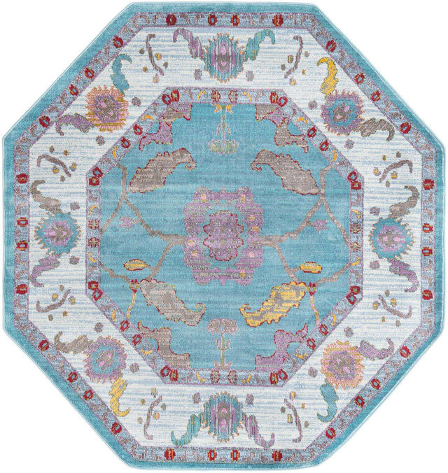 Aqua and Blue 6' x 6' Paragon Octagon Area Rug 100% Polypropylene Colorful Vivid Boho Style Modern Carpet for Unique Interiors for Sale at Rug Engine