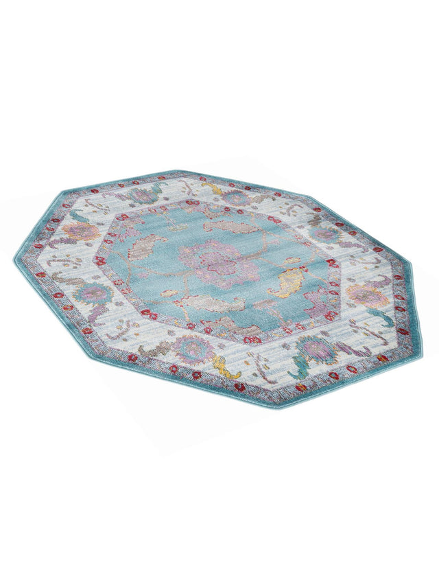 Aqua and Blue 4' x 4' Paragon Octagon Area Rug 100% Polypropylene Colorful Vivid Boho Style Modern Carpet for Unique Interiors for Sale at Rug Engine