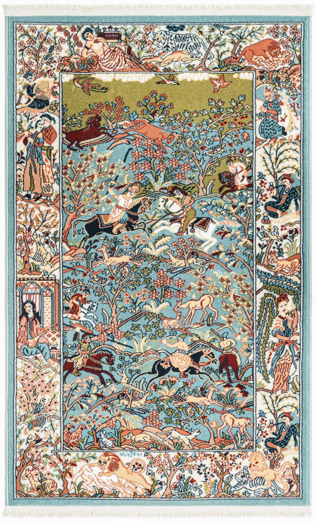 Blue 2' 7 x 4' 1 Narenj Rectangle Area Rug 85% Polypropylene & 15% Polyester Traditional Classic Carpet for Living, Dining, Bedrooms, Office for Sale at Rug Engine