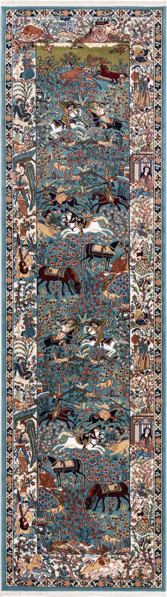 Blue 2' 7 x 9' Narenj Runner Area Rug 85% Polypropylene & 15% Polyester Traditional Classic Carpet for Living, Dining, Bedrooms, Office for Sale at Rug Engine