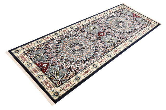Navy Blue 2' 7 x 7' 1 Narenj Runner Area Rug 85% Polypropylene & 15% Polyester Traditional Classic Carpet for Living, Dining, Bedrooms, Office for Sale at Rug Engine